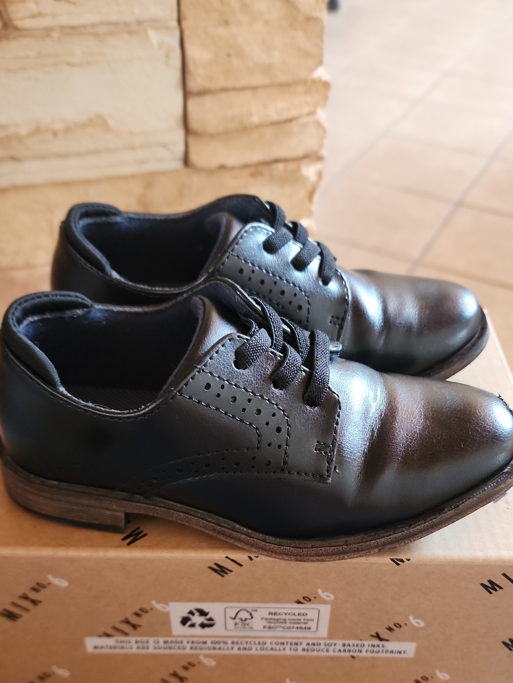Mix No. 6 Boys Black Leather Lace-Up Oxfords Sz 9U - Picture 5 of 6